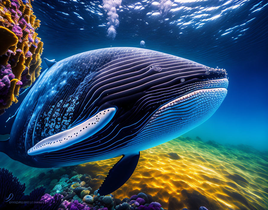 Majestic whale shark in vibrant underwater coral reef