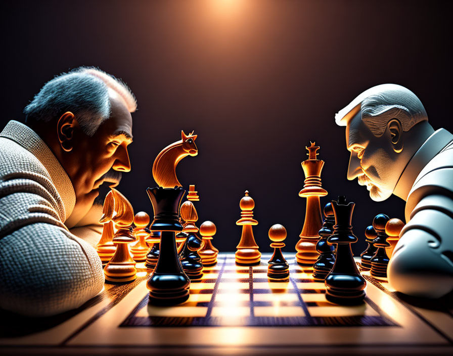 Stylized human figures in chess game portrayal