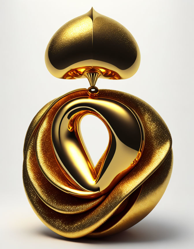 Abstract 3D Sculpture with Gold and Black Textures and Intertwined Loops