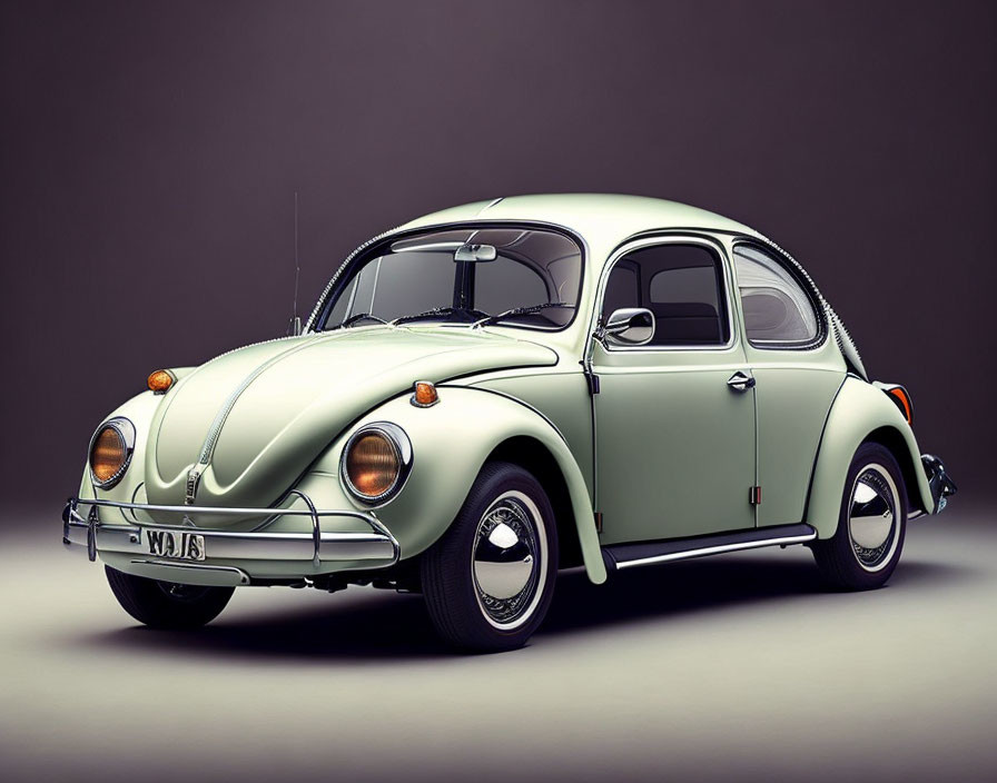 Classic Green Volkswagen Beetle on Neutral Background Showcasing Iconic Design