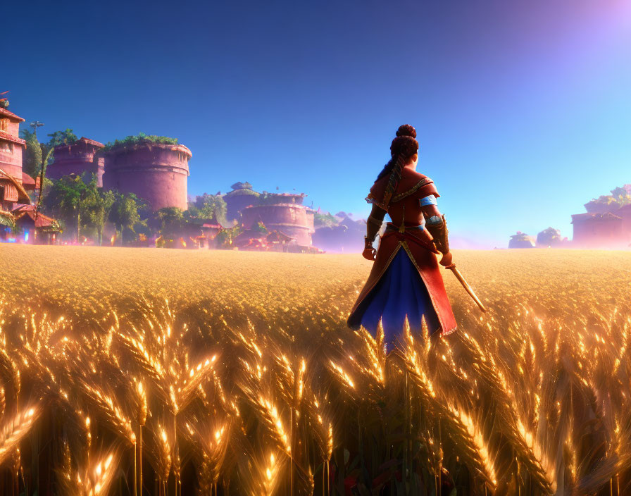 Colorful Character in Wheat Field at Sunrise/Sunset