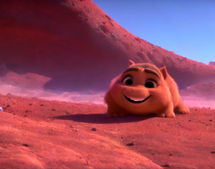 Chubby orange fur creature on red Martian landscape