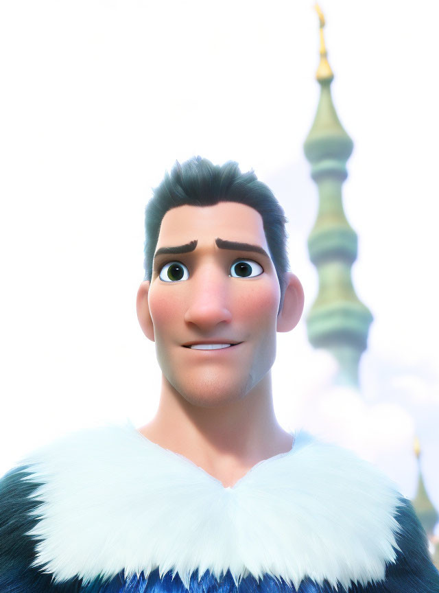 3D animated male character with gentle expression and fur-lined garment