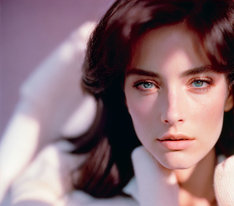 Close-up Portrait of Woman with Deep Blue Eyes and Dark Hair