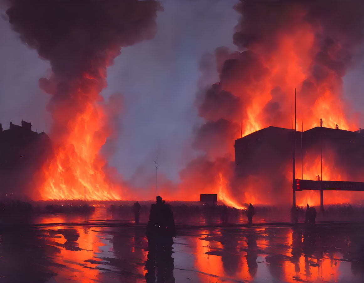 Intense Flames Engulf Buildings in Dramatic Scene