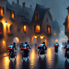 Cycling in the Rain on Cobblestone Streets at Night