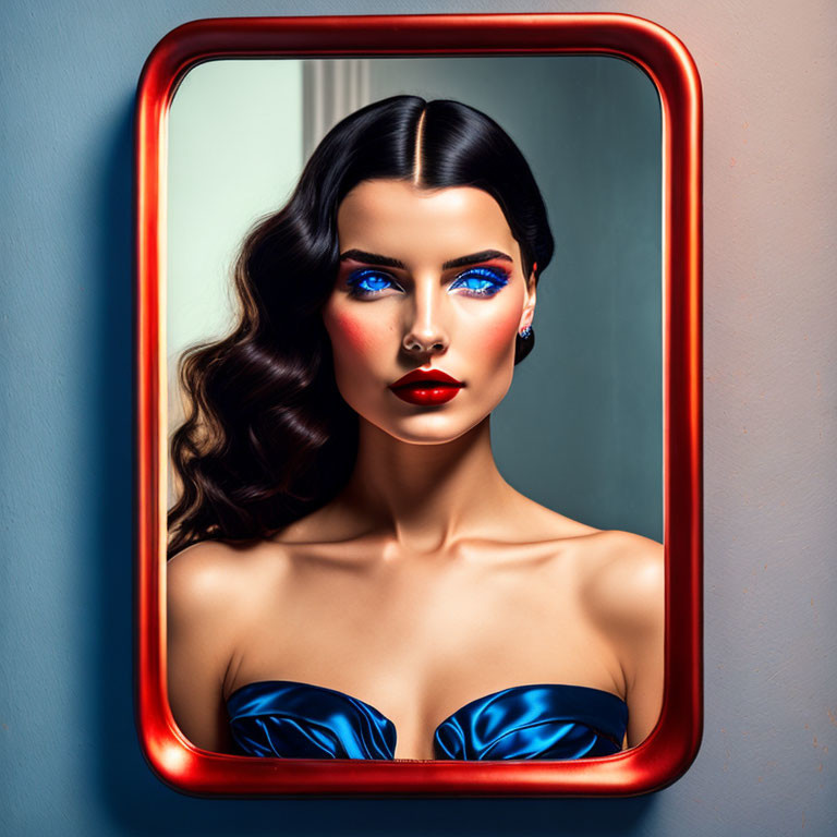 Striking digital portrait of a woman with blue eyes and red lipstick