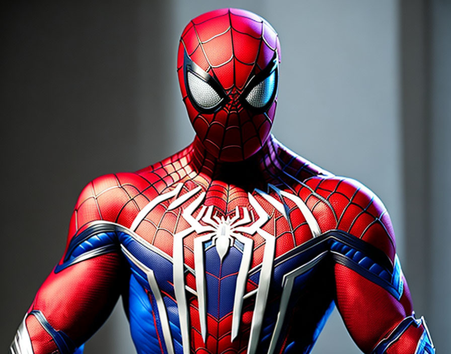 Detailed Spider-Man Costume with Red and Blue Pattern and White Spider Emblem