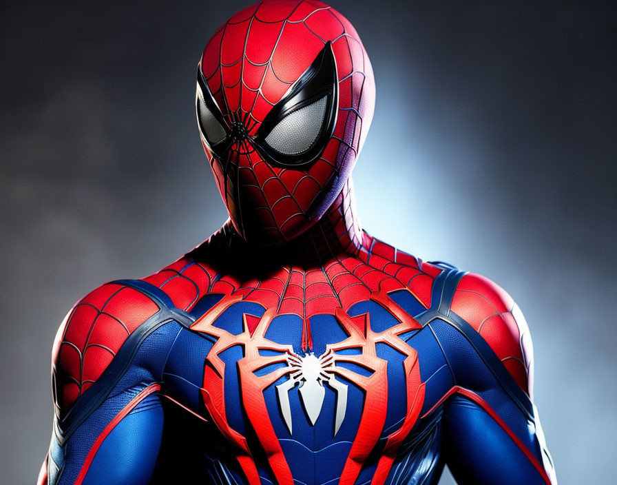 Detailed Spider-Man costume with red and blue suit and iconic spider emblem