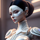 Detailed 3D Rendering of Female Android in White Armor