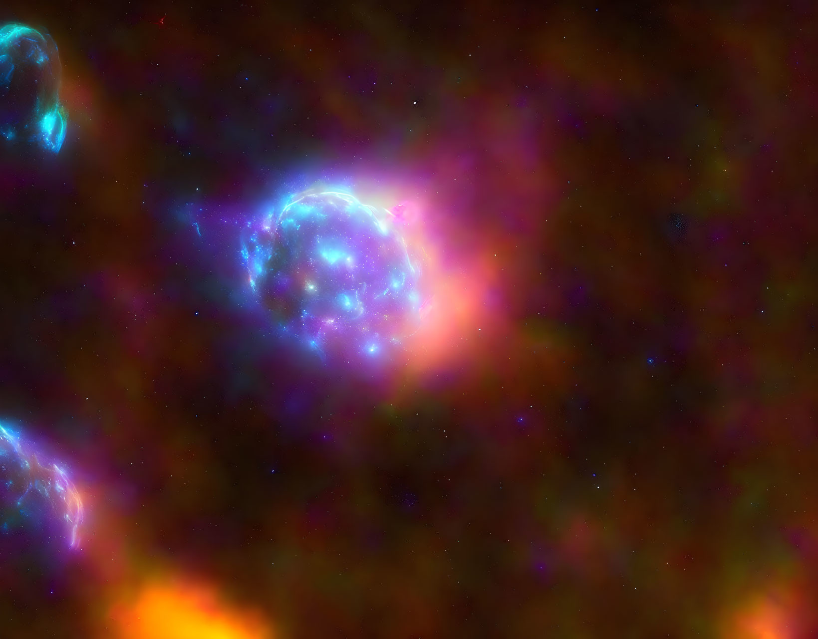 Colorful Space Nebula with Blue, Pink, and Orange Gases