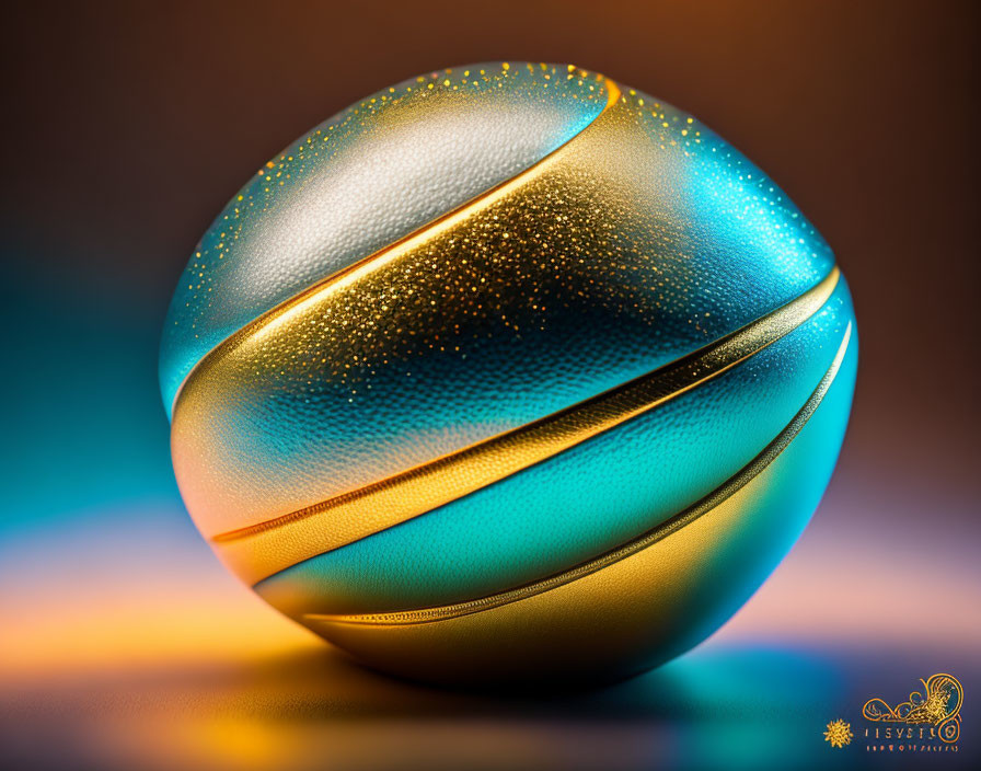 Stylized glossy basketball with gold patterns on gradient background