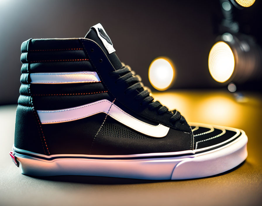 Monochrome High-Top Sneaker with Neon Glow on Bokeh Background