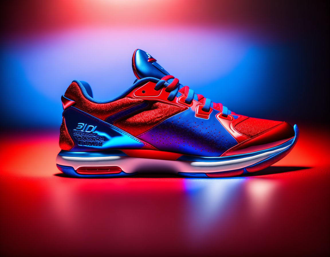 Vibrant Red and Blue Sneaker on Gradient Background