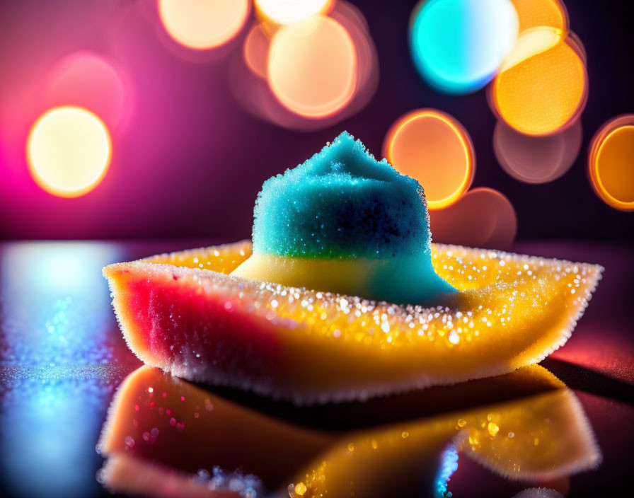 Colorful Sugar-Coated Gummy Candy on Reflective Surface