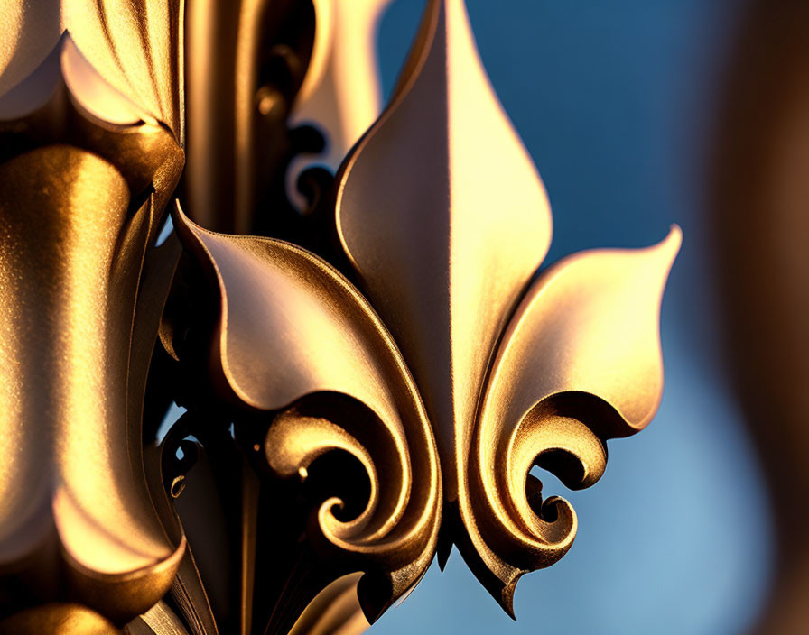 Intricate Golden Floral Metalwork in Sunlight and Blue Sky