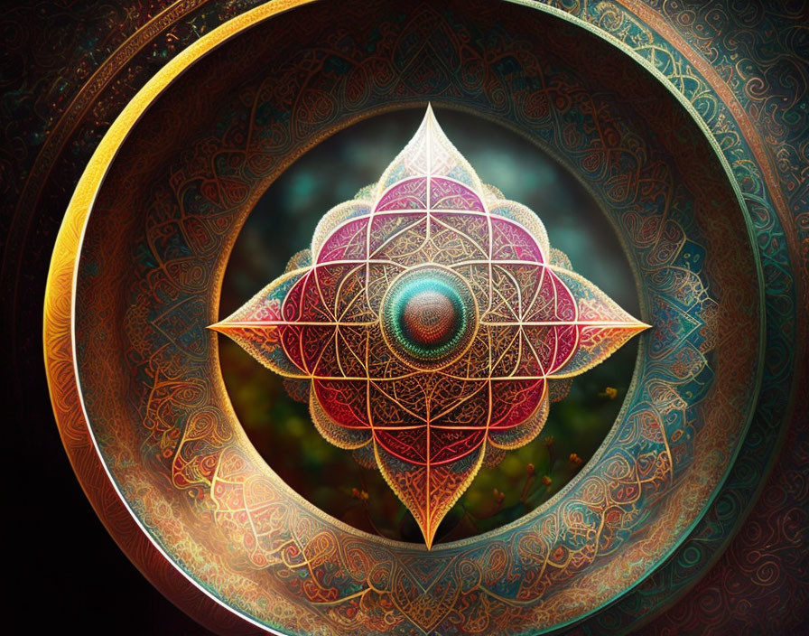 Symmetrical geometric shape in luminous mandala design