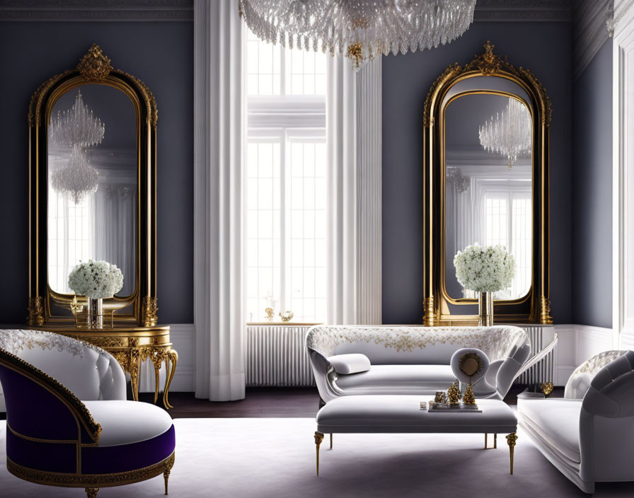 Elegant Classic Living Room with Purple and White Furniture