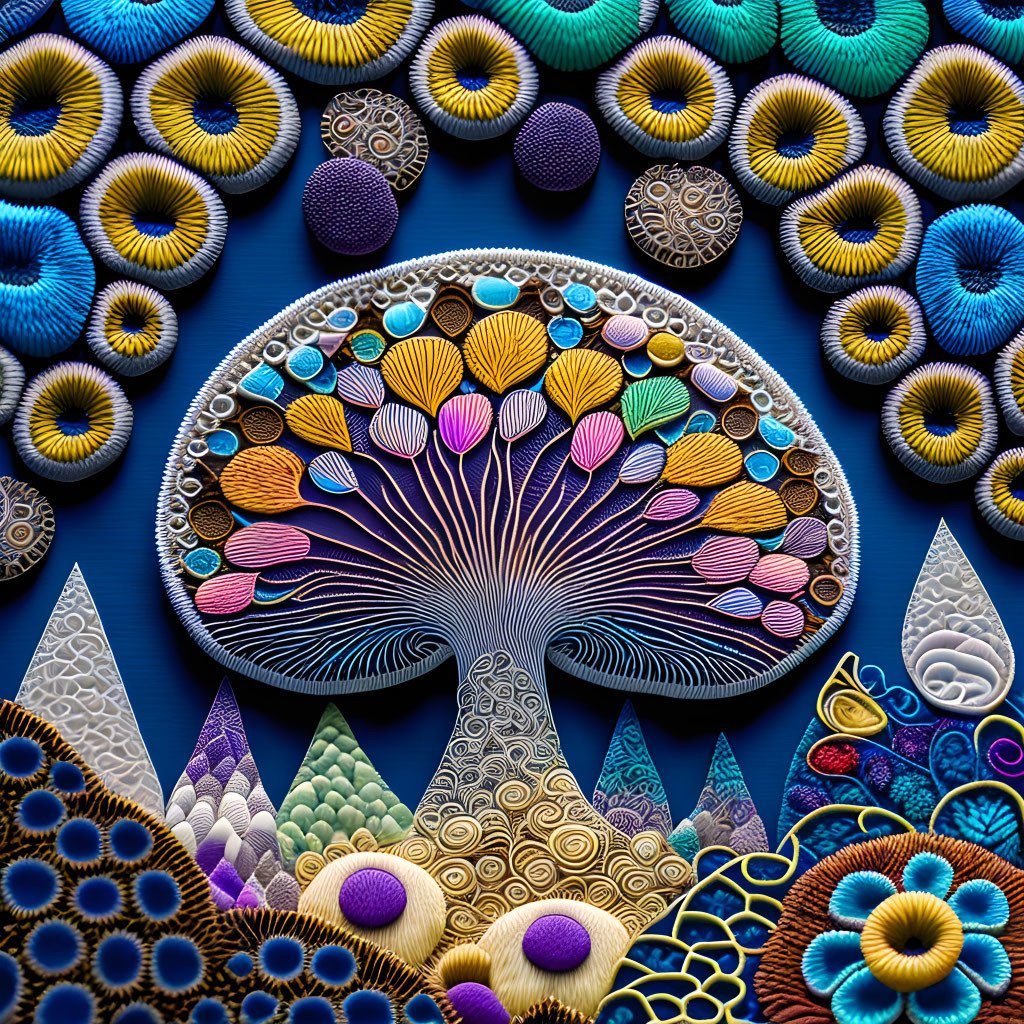 Vibrant Quilled Paper Art Depicting Tree and Patterns