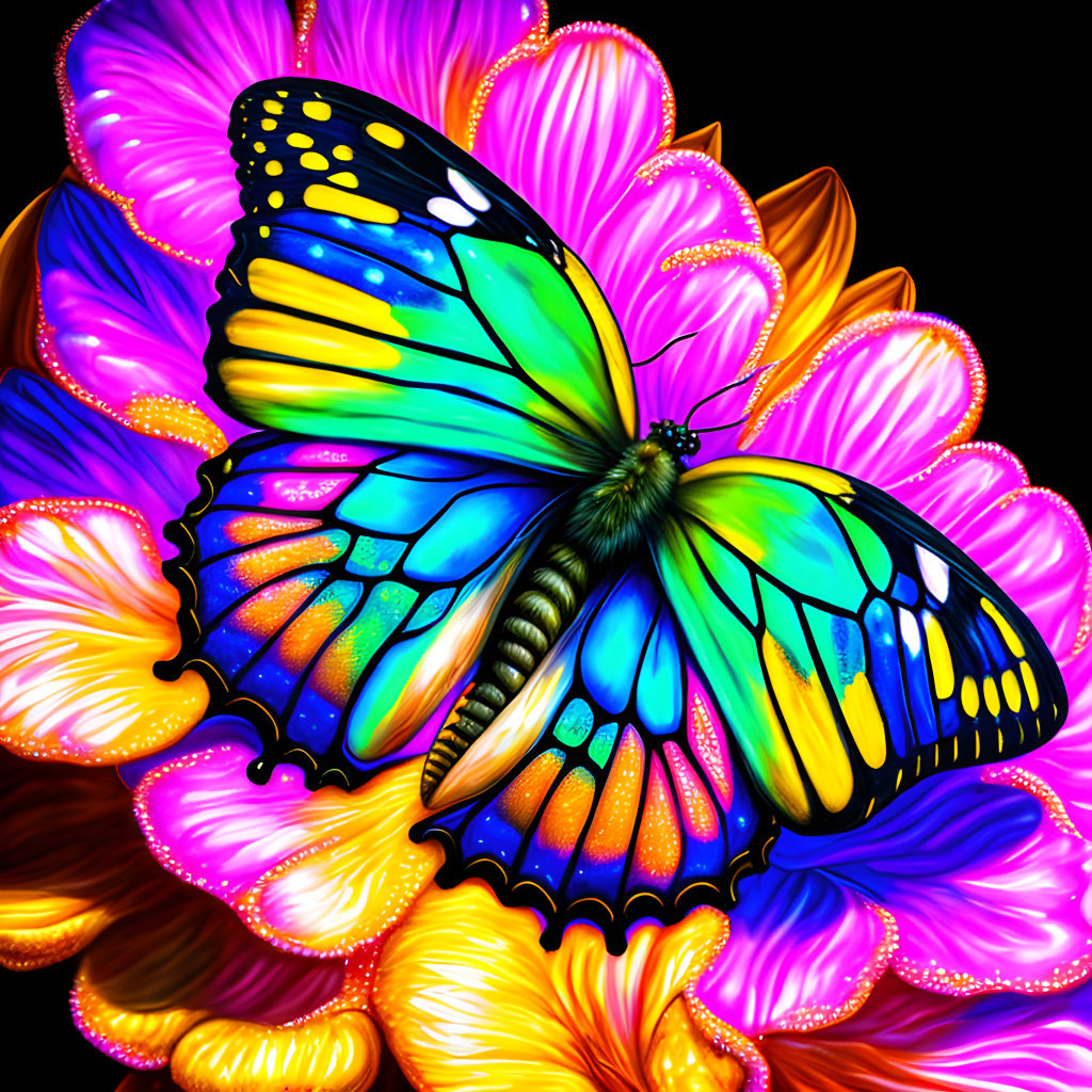 Colorful butterfly digital art with intricate patterns on wings