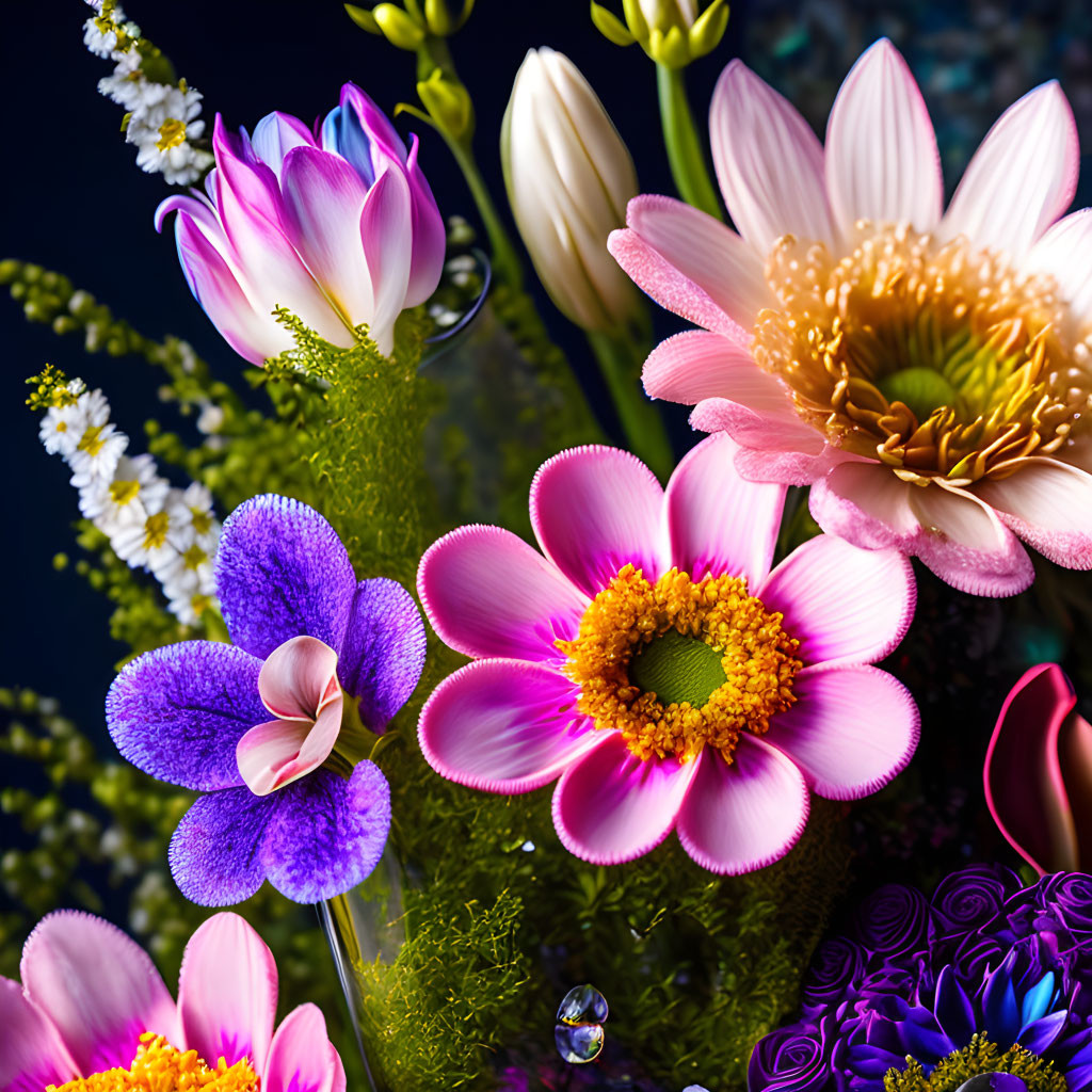 Colorful Pink and Purple Flower Bouquet on Dark Background