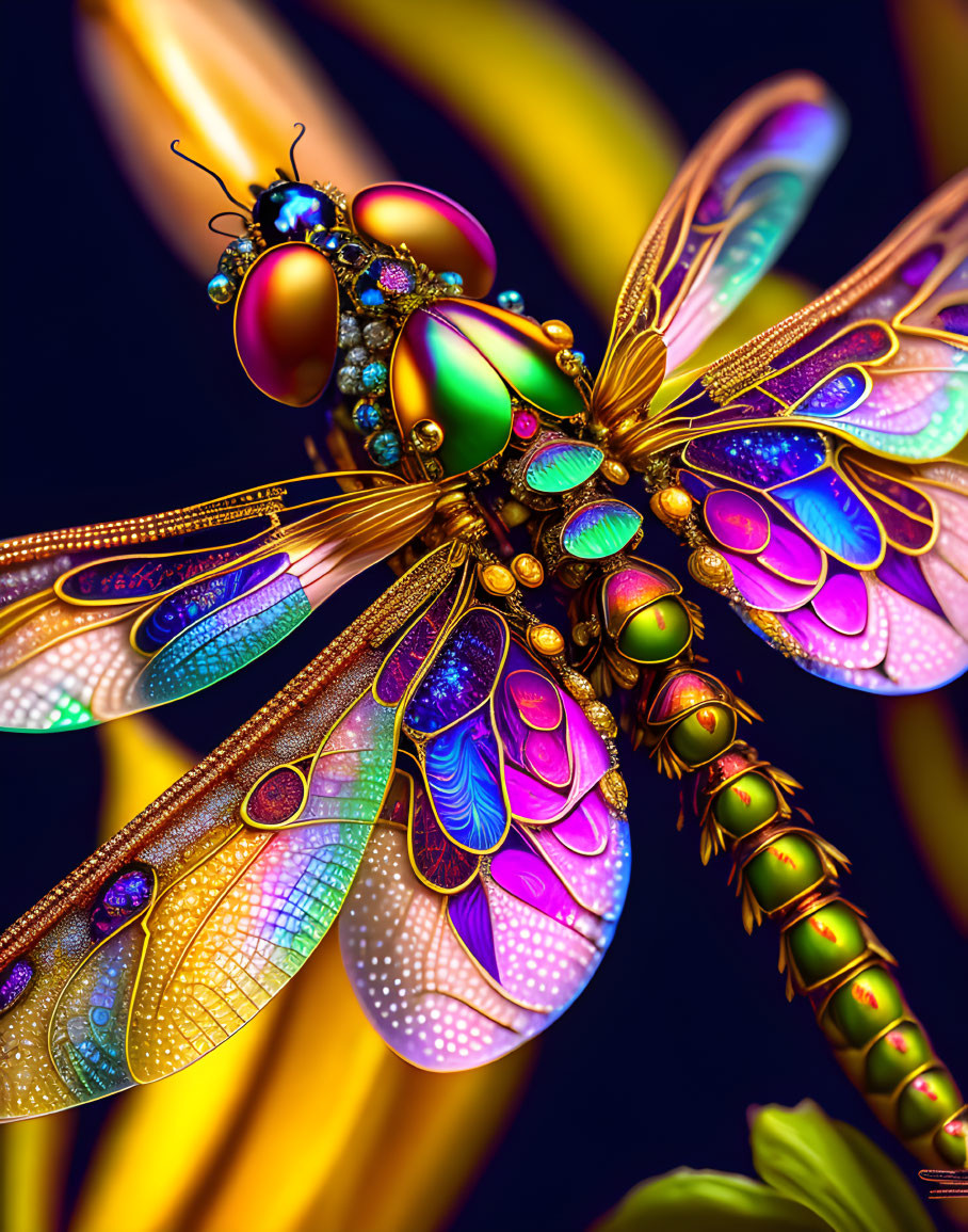 Vivid Dragonfly Artwork with Iridescent Wings and Swirling Background