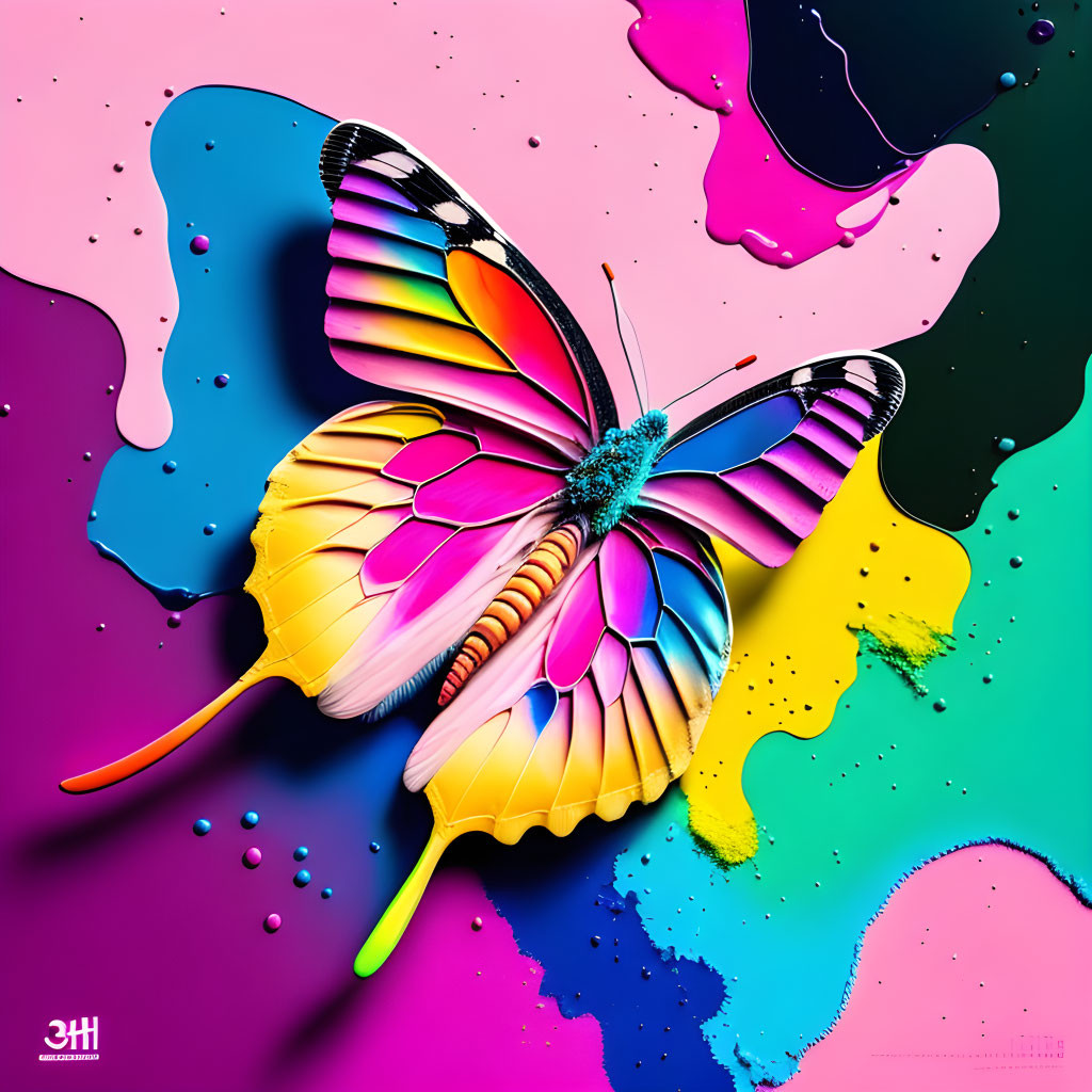 Colorful Butterfly Artwork on Abstract Background