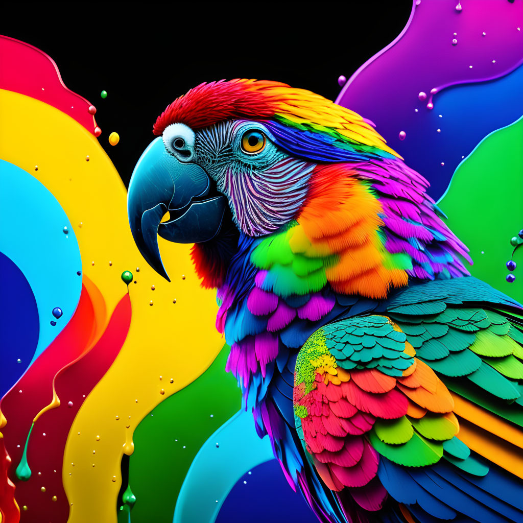 Colorful Parrot Illustration with Paint-like Texture Background