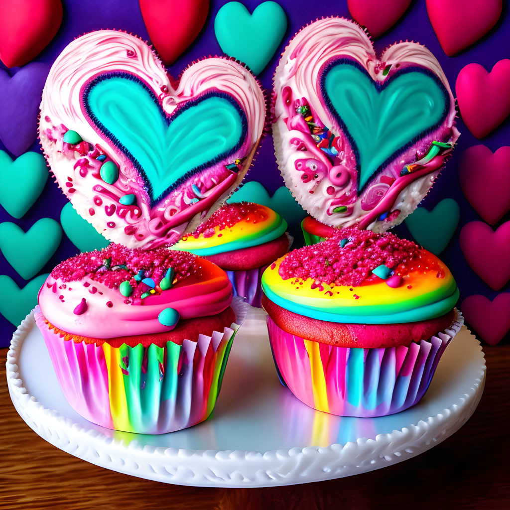 Vibrant Cupcakes and Heart-shaped Cookies with Colorful Icing