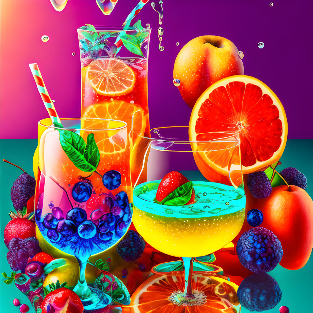 Colorful Fruit Cocktail Image with Fresh Oranges, Berries, Mint