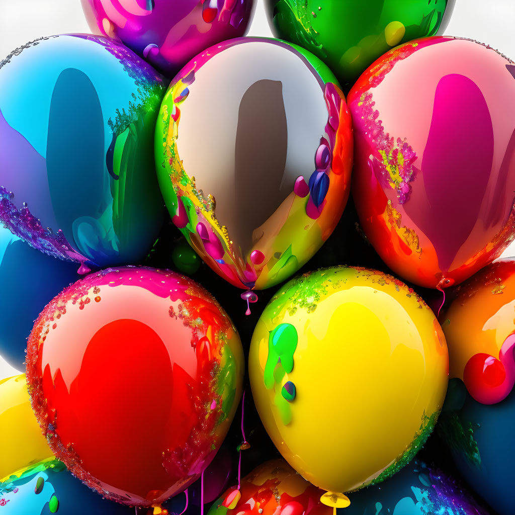 Colorful Paint-Splattered Balloons Reflecting Joy