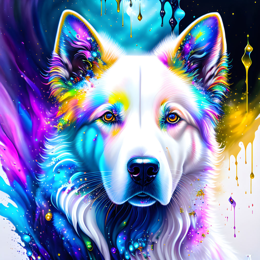 Colorful Psychedelic Wolf Artwork with Abstract Elements