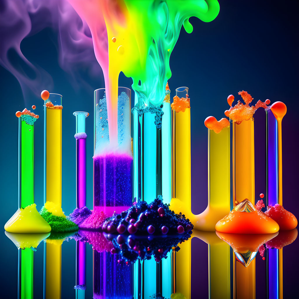 Colorful Chemical Reactions in Test Tubes and Beakers