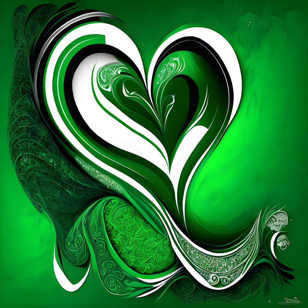 Green and White Swirls with Paisley Patterns on Vivid Green Background