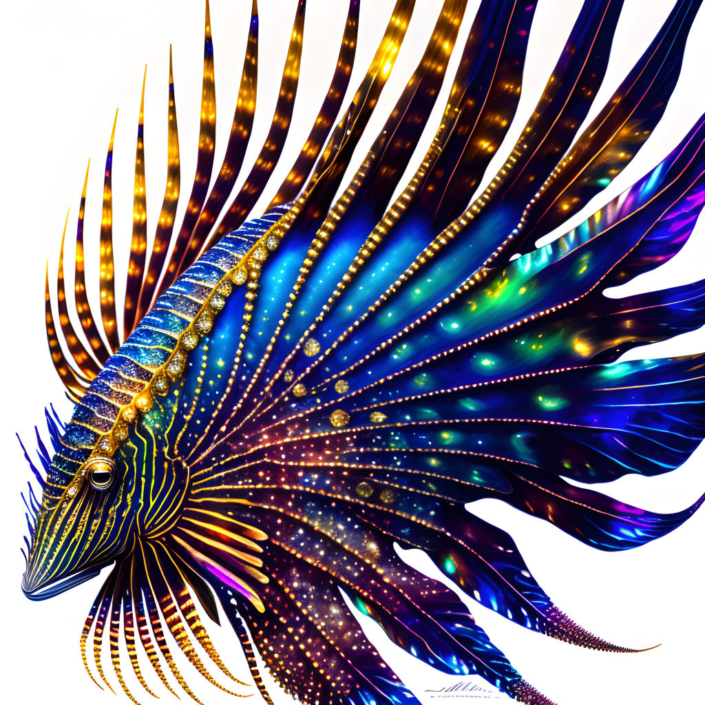 Colorful Lionfish Digital Artwork on White Background