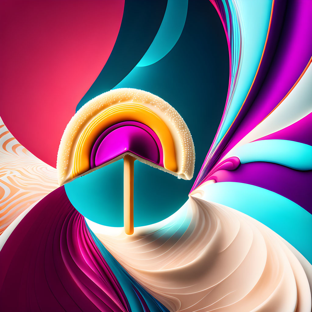 Vibrant abstract digital art with glossy 3D swirls