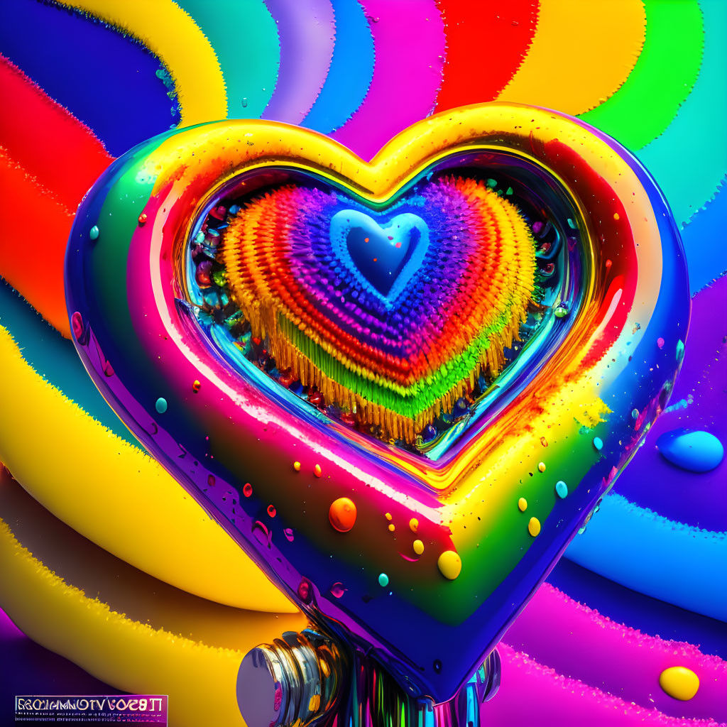 Colorful Heart with Infinity Mirror Effect and Swirling Patterns