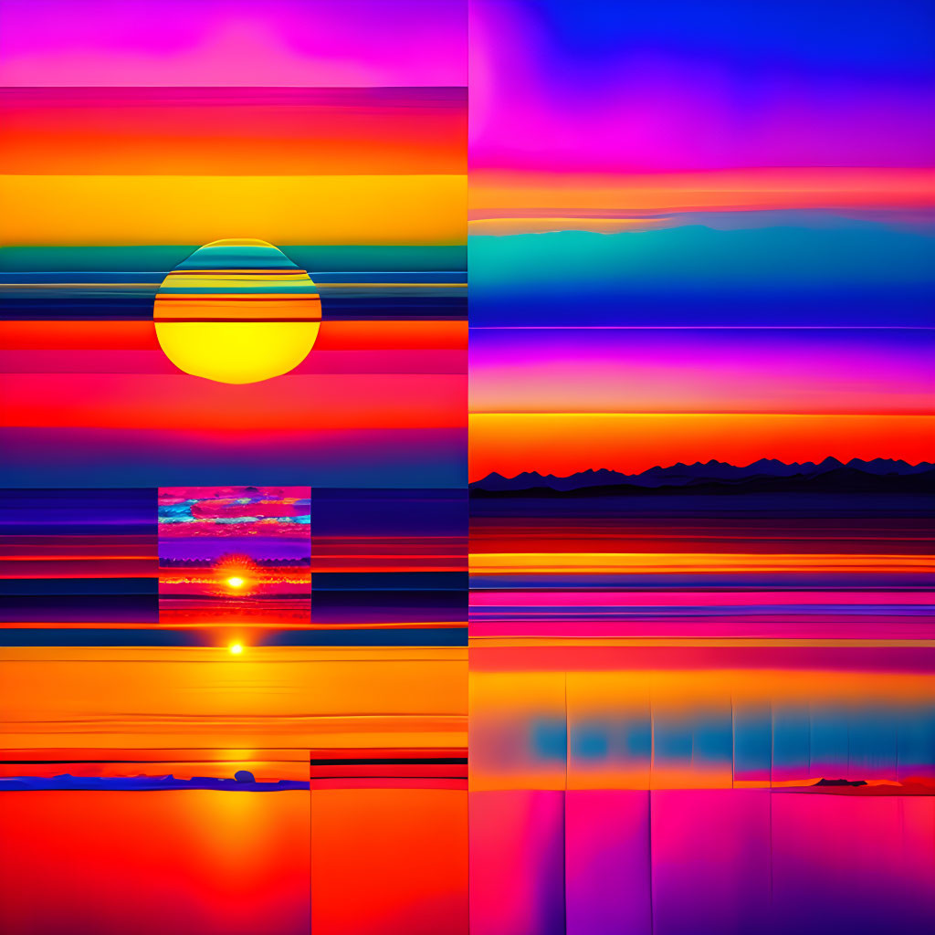 Digitally Altered Sunset Landscapes in Neon Colors