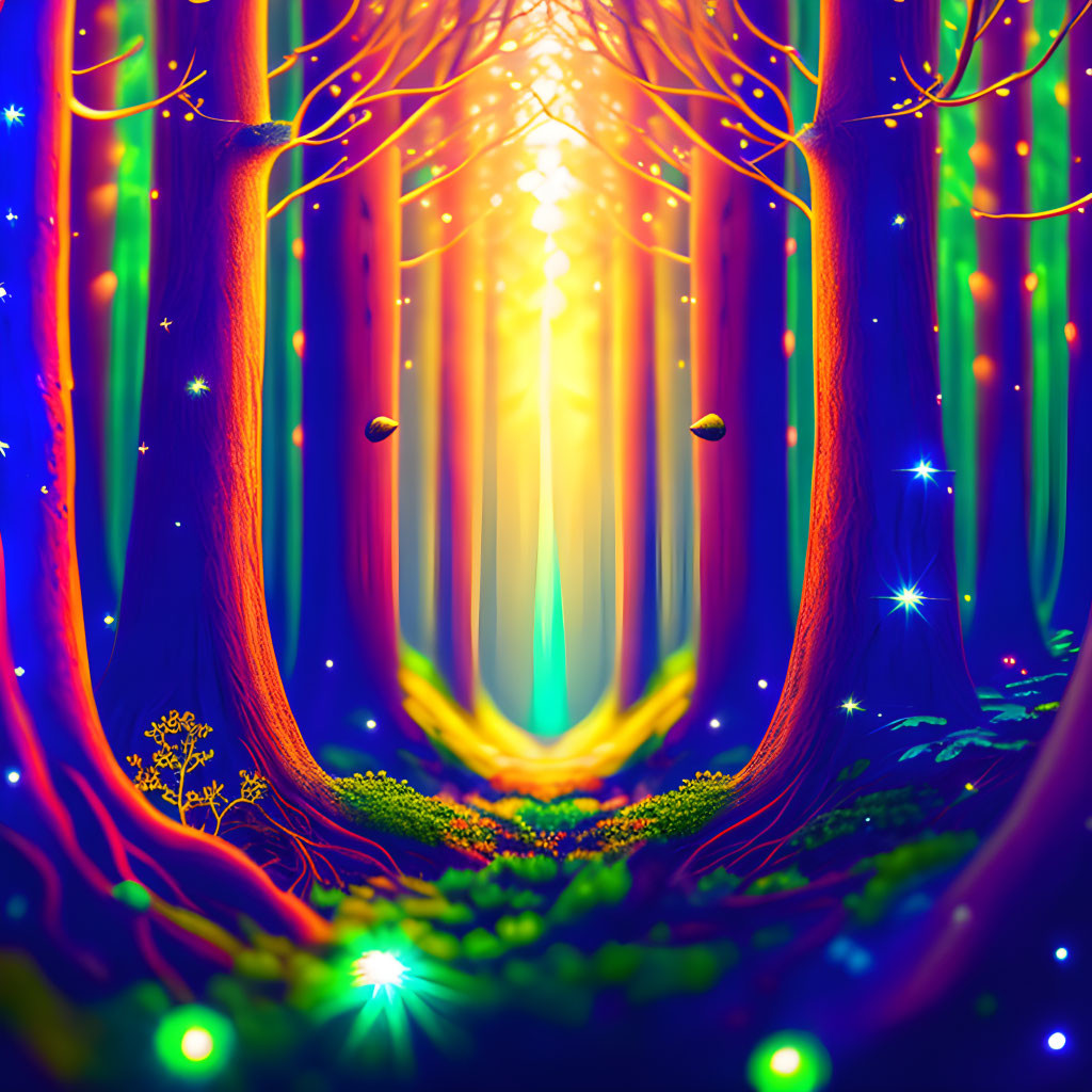 Enchanting Fantasy Forest with Glowing Trees