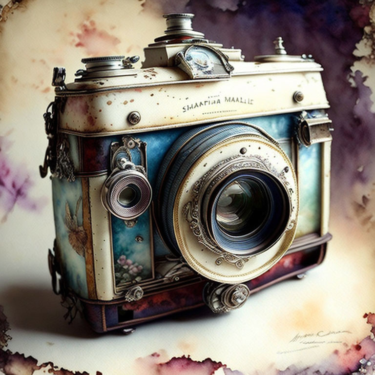 Vintage-Style Artistic Camera Design with Intricate Patterns