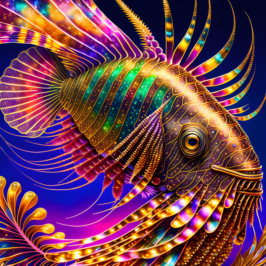 Colorful Fish Artwork with Neon Colors and Elaborate Patterns