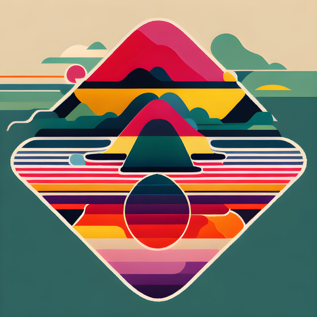 Colorful Geometric Landscape with Retro Aesthetic