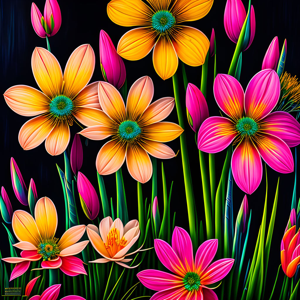 Colorful Flower Illustration on Dark Background