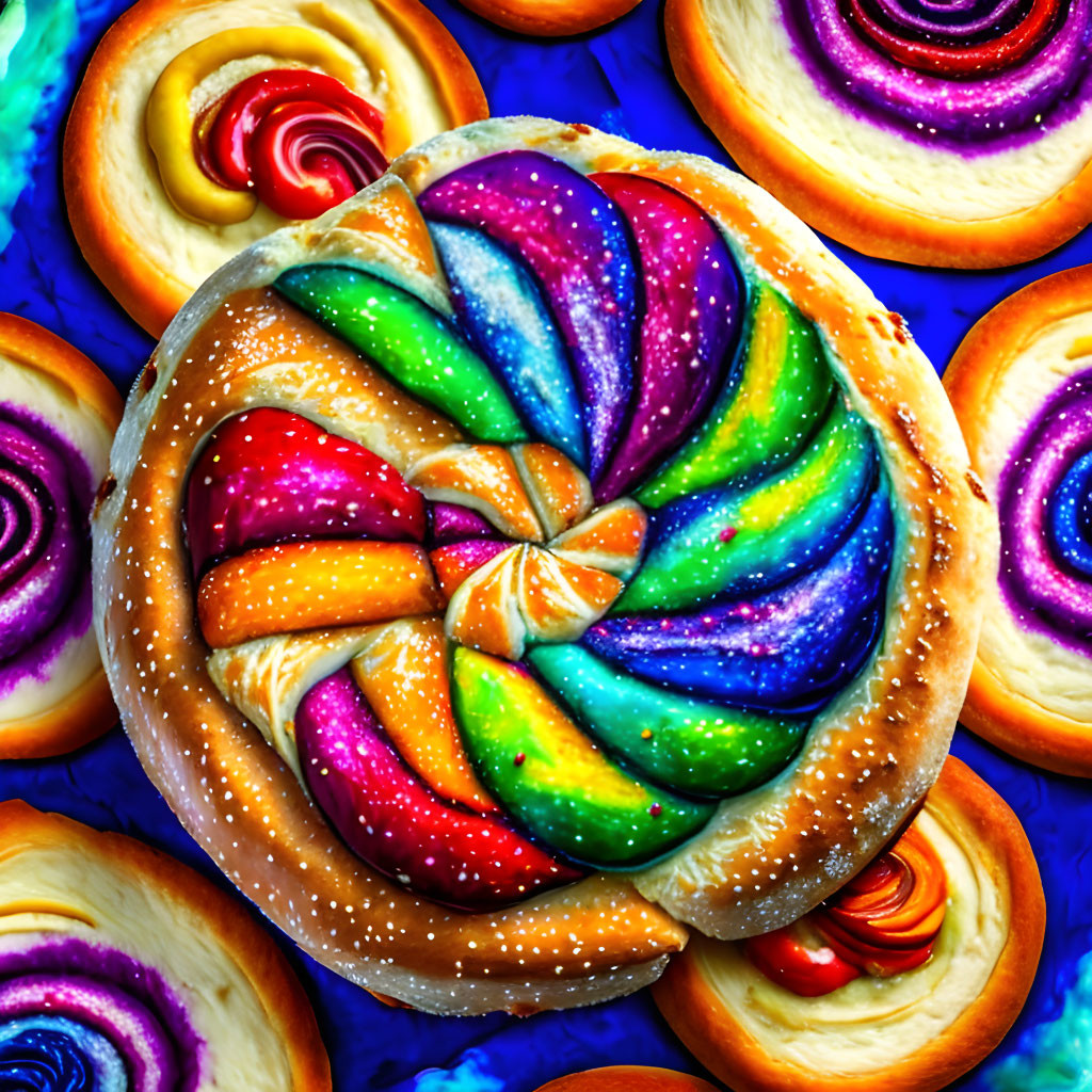 Colorful Swirled Pastries on Glittery Sugar-Coated Surface