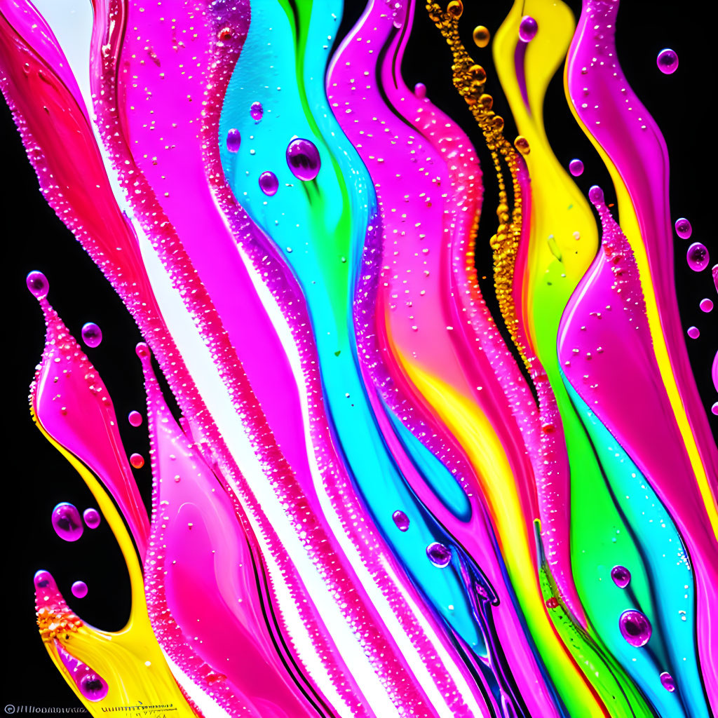 Colorful Glitter Paint Swirls with Bubbles on Abstract Background