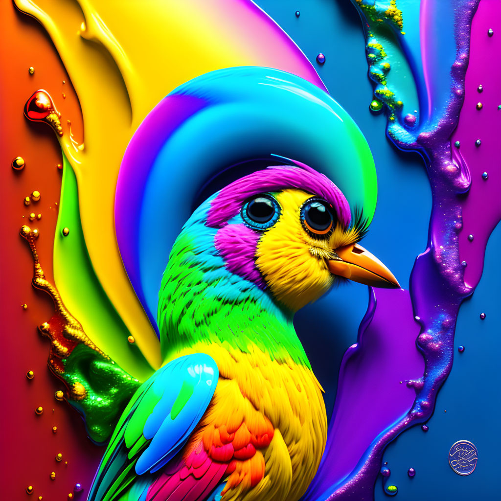 Colorful bird digital artwork with vibrant swirling background