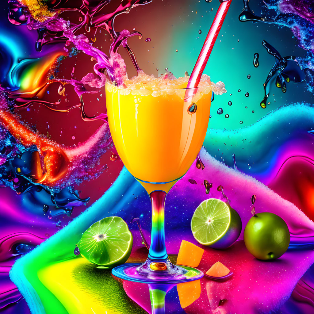 Colorful Psychedelic Glass of Orange Cocktail Artwork