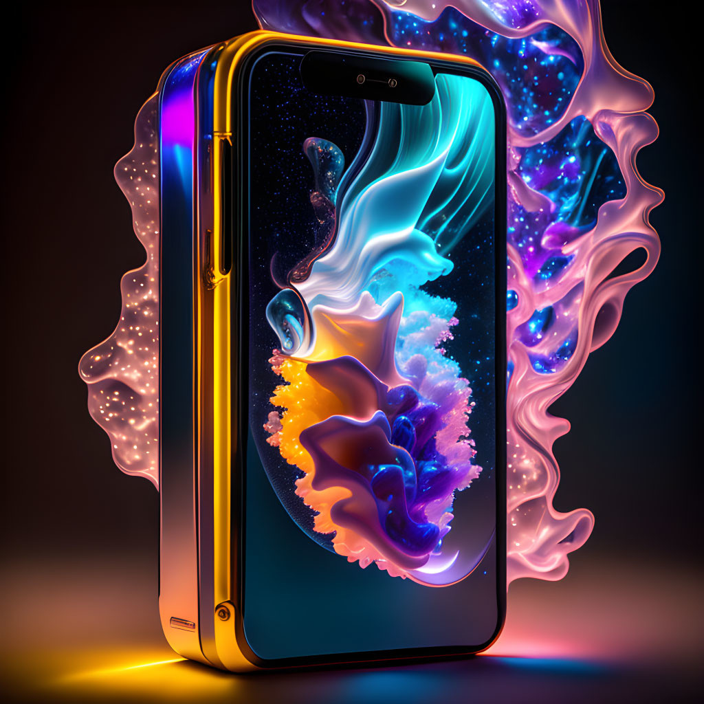 Colorful Neon Smoke Smartphone on Moody Background