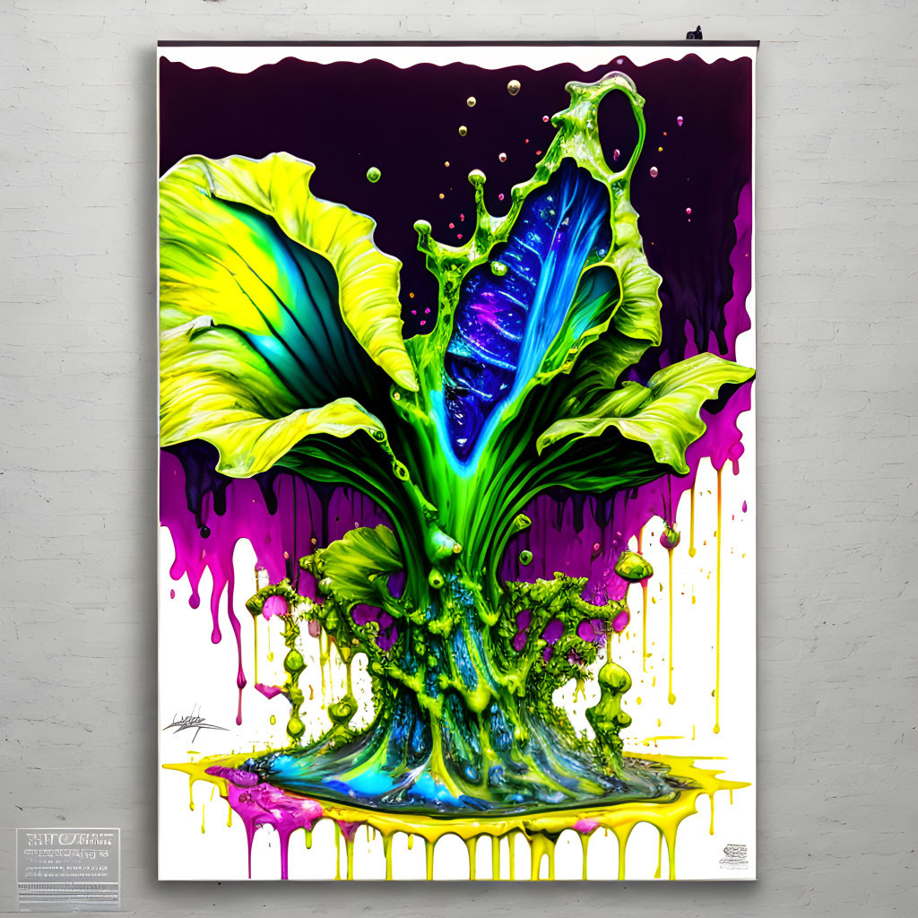 Colorful Abstract Leaf Pattern Poster in Green, Purple, and Yellow