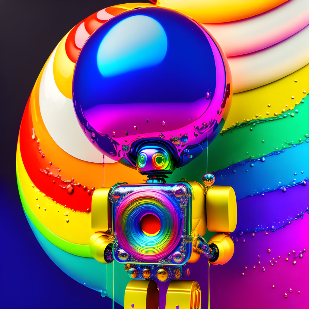 Colorful Abstract Art: Glossy Spheres on Rainbow Curves